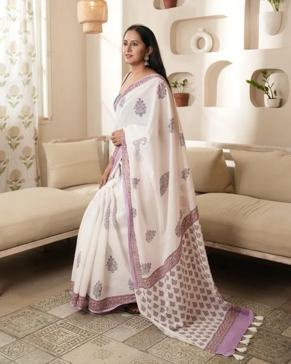 Multicolour_Cotton_Paisley_Butta_Hblock_Print_Mul_Saree_With_Tassels_For_Women